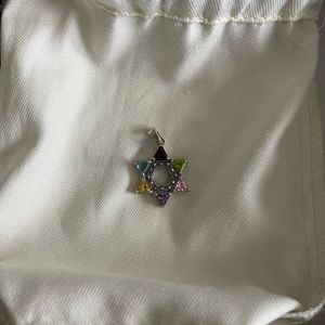 Vintage sterling silver multi stones Star of David pendant